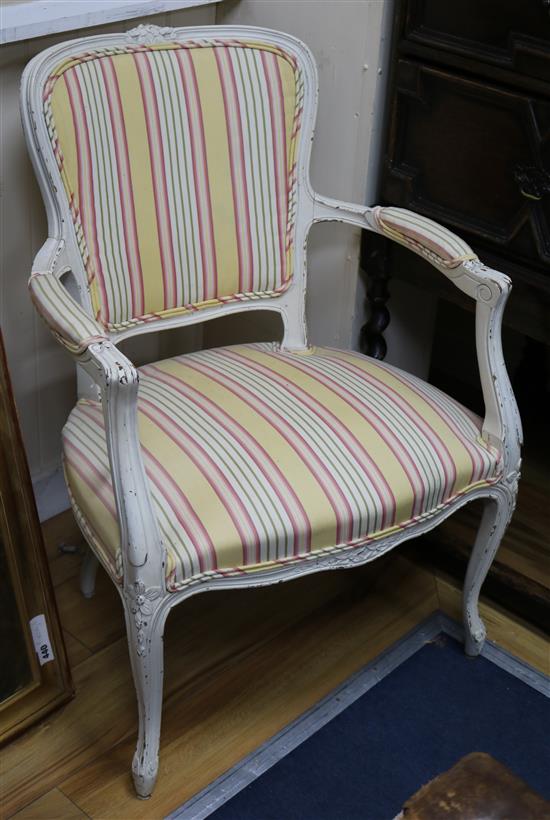 A pair of Louis XV style white painted fauteuils